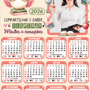 Calendário 2026 para professora