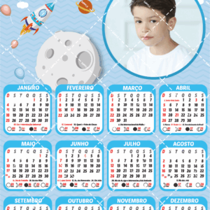 Calendário 2025 menino espacial para editar personalizado