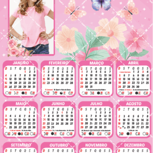 Calendário 2025 para menina na cor rosa para editar personalizado