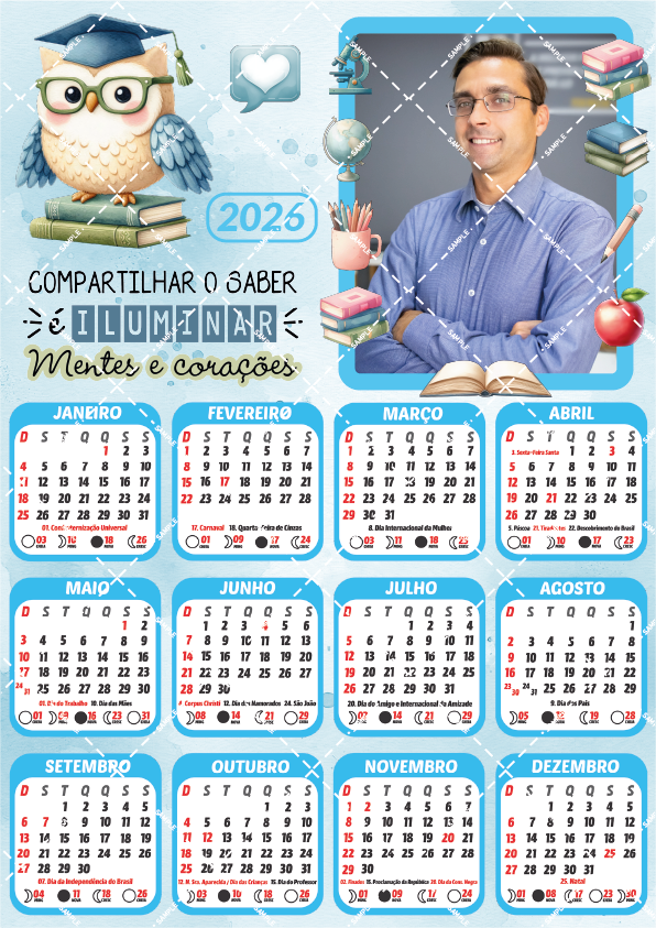 Calendário 2026 para professor personalizado