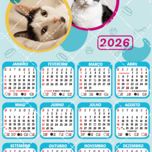 Calendário 2026 para pets personalizado