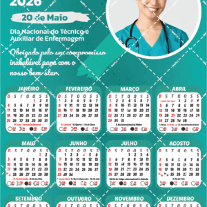 Calendário 2026 para auxiliares e técnicos de enfermagem personalizado