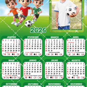 Calendário 2026 menino futebol personalizado