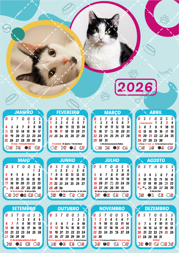 Calendário 2026 para pets personalizado