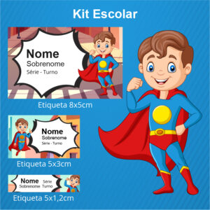 Etiqueta Escolar Digital Superboy com 3 etiquetas
