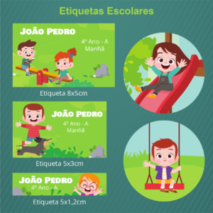 Etiqueta Escolar Digital Crianças no parque com 6 etiquetas