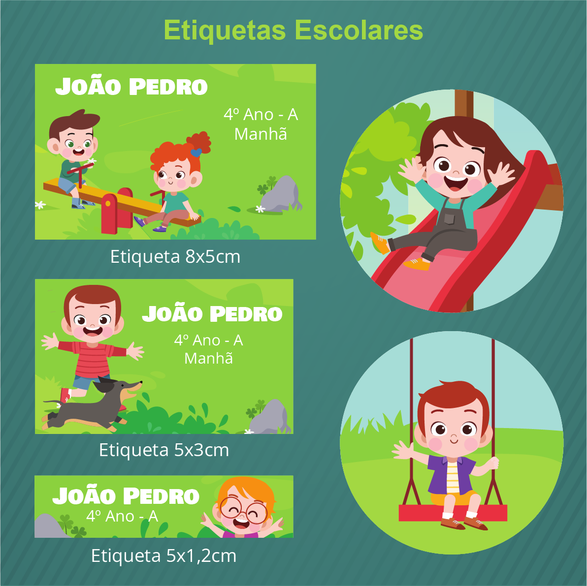 Etiqueta Escolar Digital Crianças no parque com 6 etiquetas