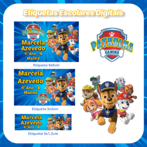 Etiqueta Escolar Digital Patrulha Canina