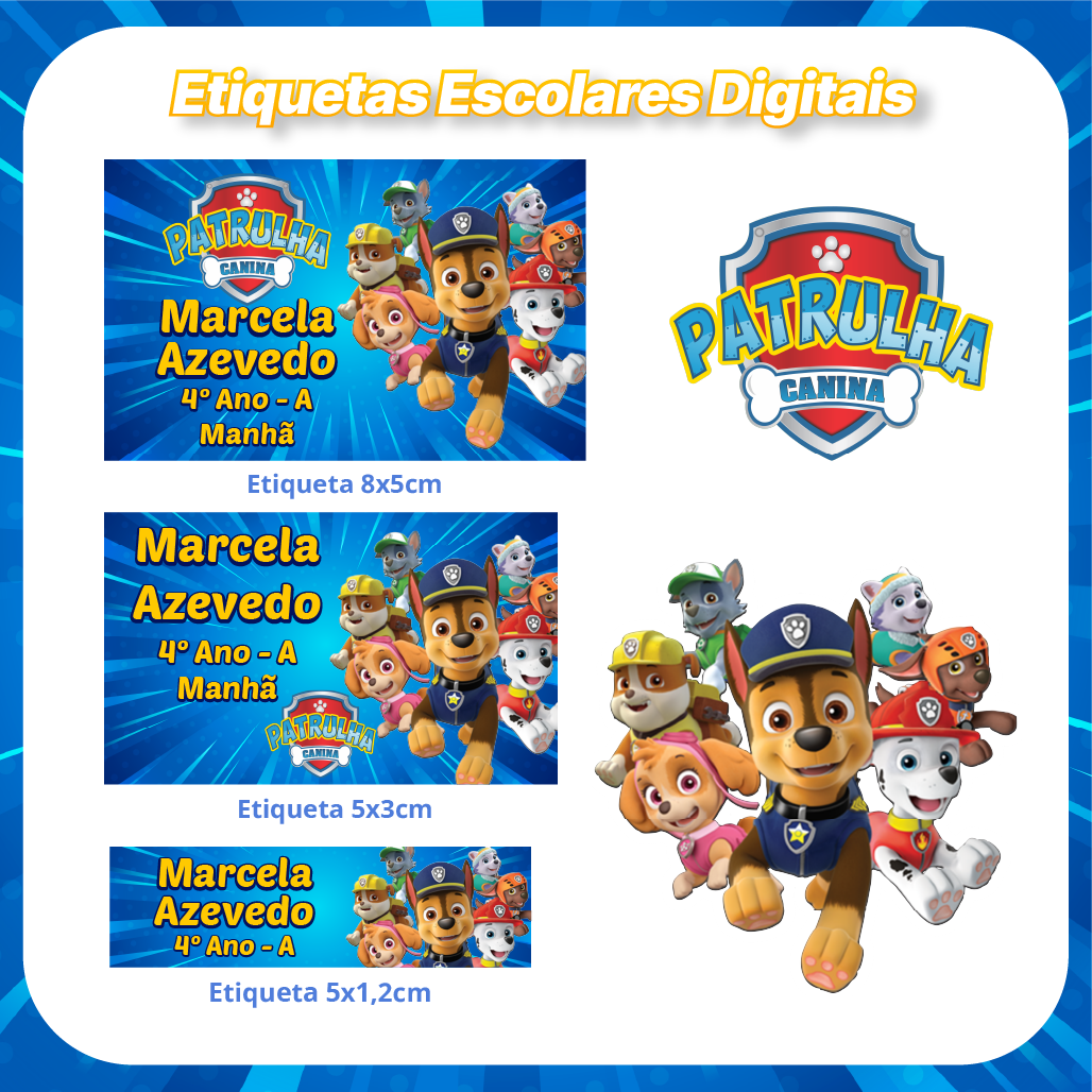 Etiqueta Escolar Digital Patrulha Canina