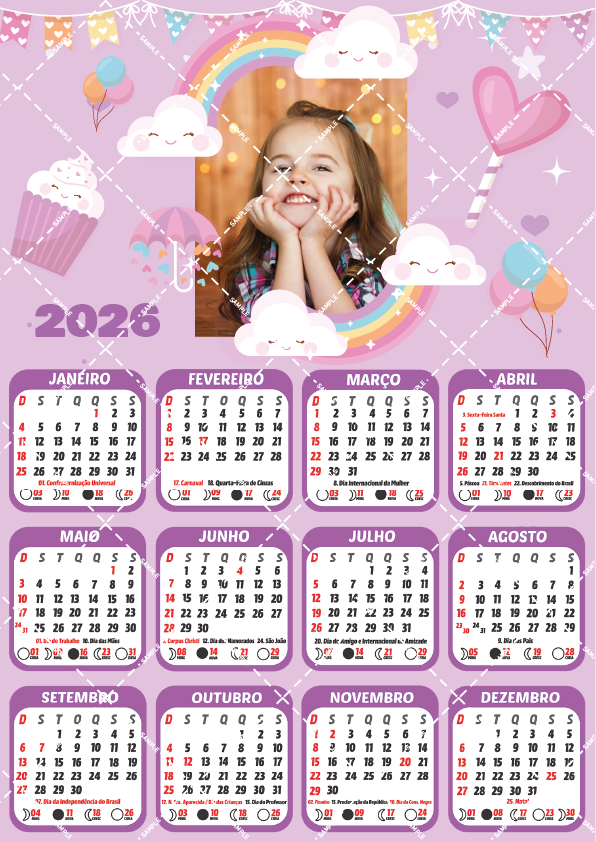 Calendário Digital para Menina 2026