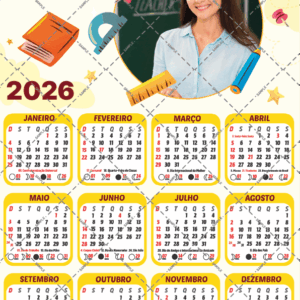 Calendário 2026 para professora amarelo