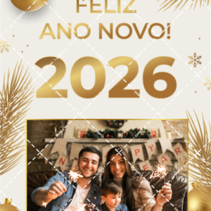 Cartão de ano novo branco com dourado