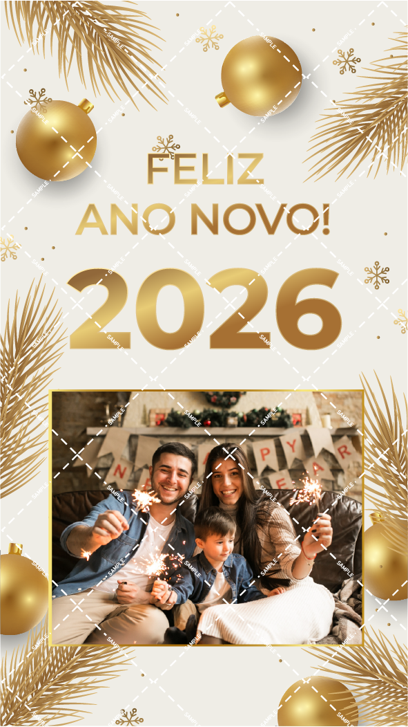 Cartão de ano novo branco com dourado