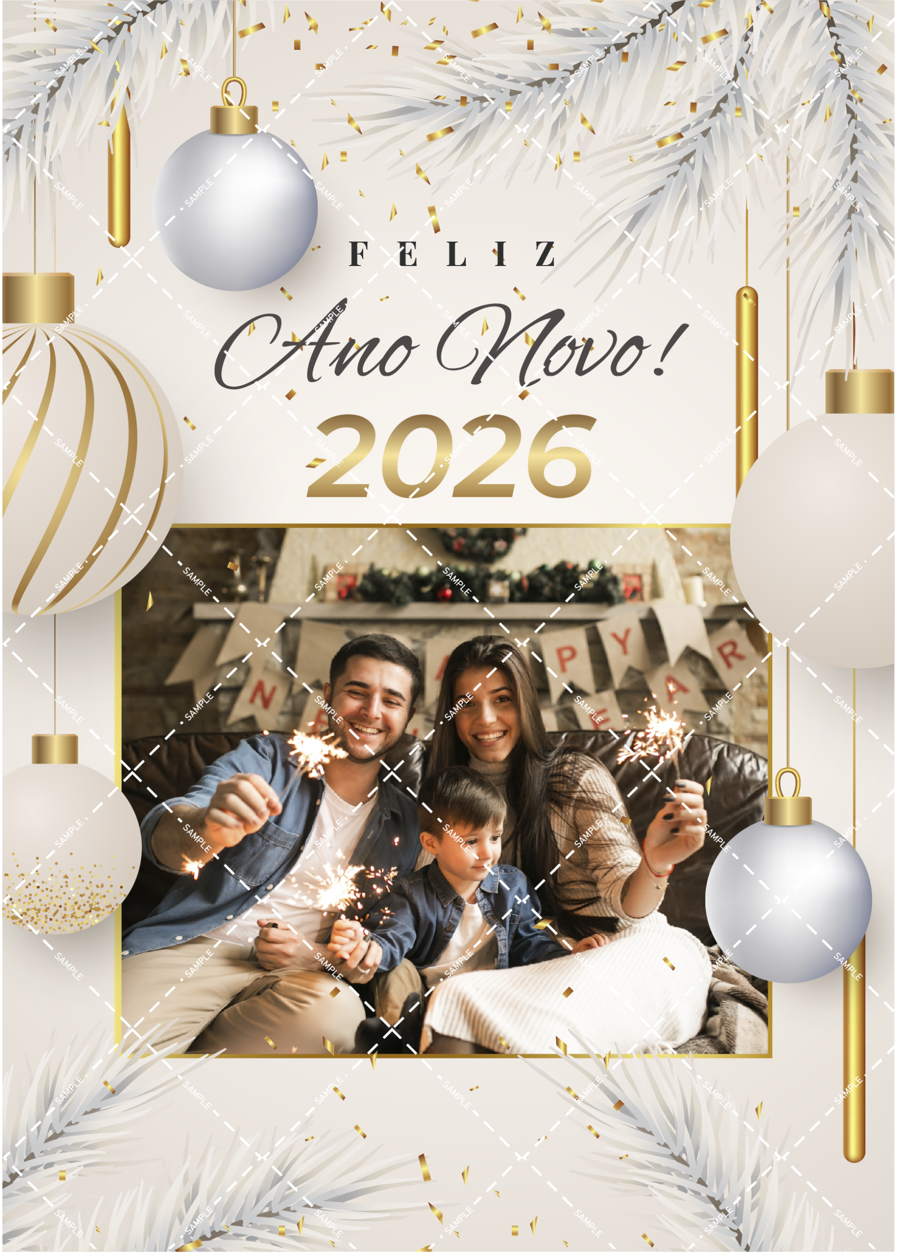 Cartão de ano novo dourado