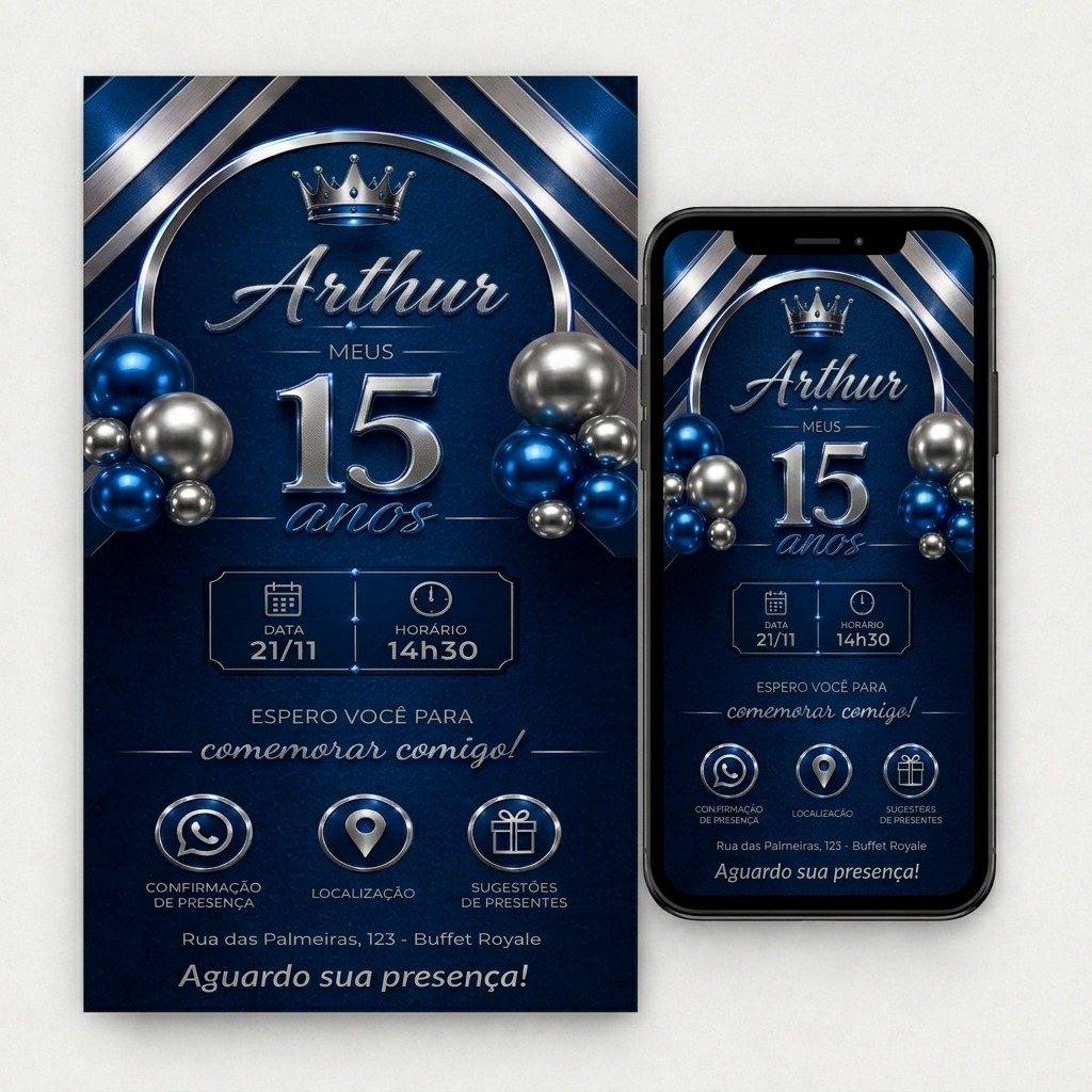 Convite Interativo 15 anos para meninos