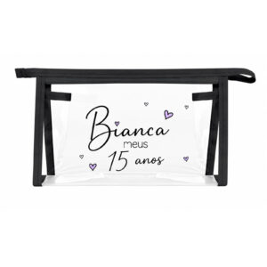 Necessaire transparente personalizada 15 anos